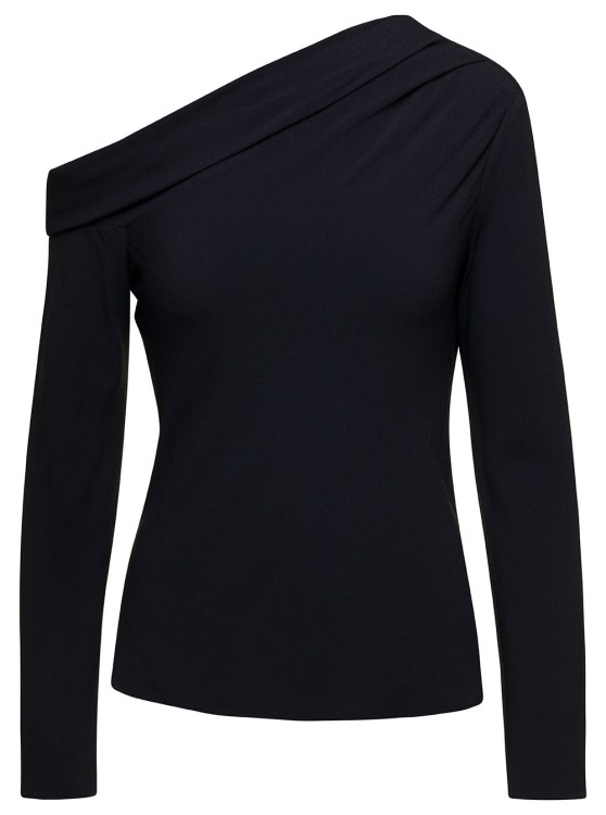 Shop Theory Black Off-shoulder Fitted Top In Viscose Blend