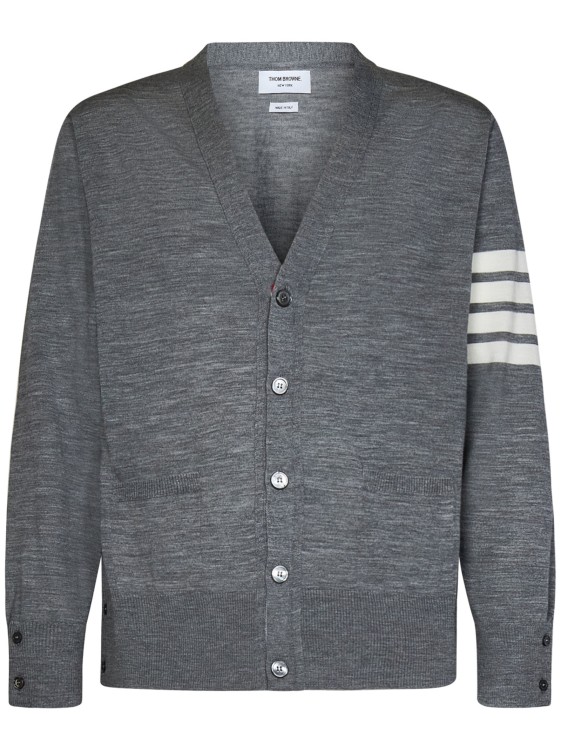 Shop Thom Browne Gray Virgin Wool Knit Cardigan In Grey