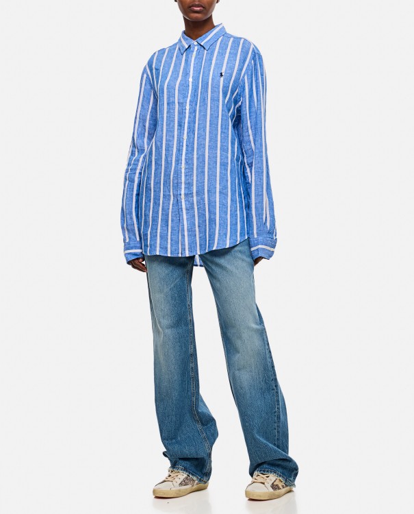 Shop Polo Ralph Lauren Linen Striped Shirt In Blue