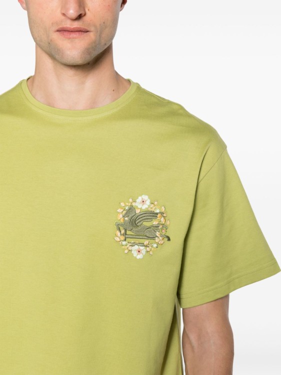 Shop Etro Pegaso T-shirt Green Motif In Yellow