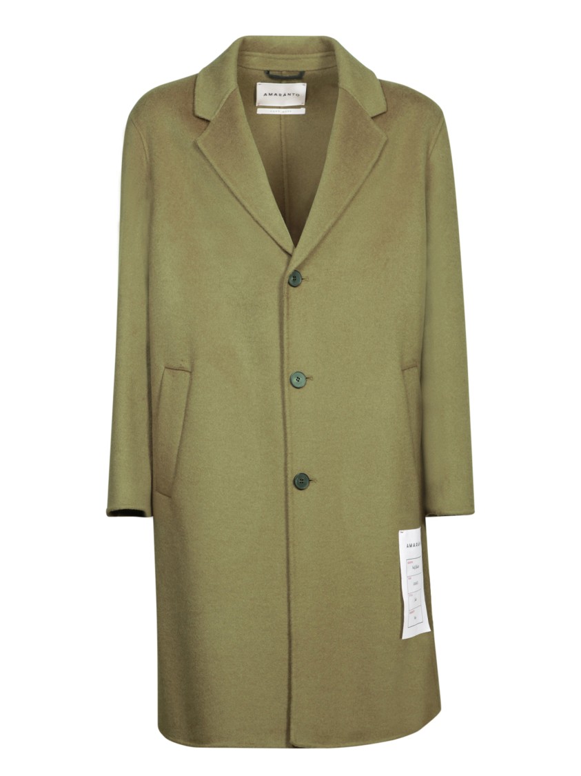Amaranto Wool Blend Coat With Classic Lapel And Button Closure In Green
