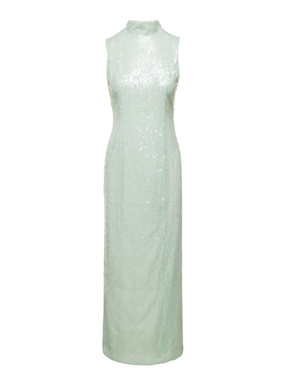Shop Rotate Birger Christensen Midi Green Dress With All-over Sequins In Recycled Fabric