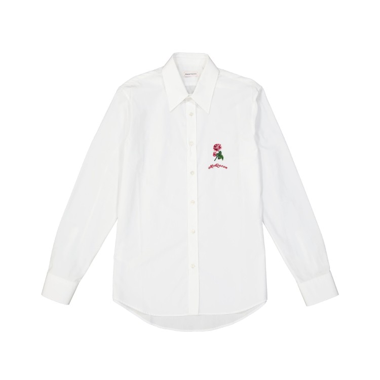 Shop Alexander Mcqueen Flower Detail Cotton Shirt In White