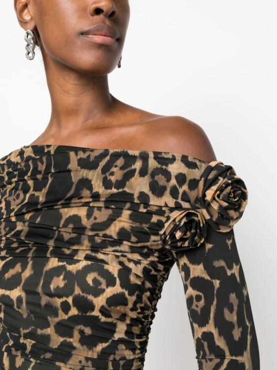 Shop Blumarine Rose-appliqué Leopard-print Dress In Black