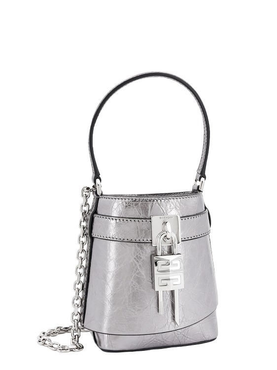 Shop Givenchy Laminated Leather Micro Bucket Bag In Silver