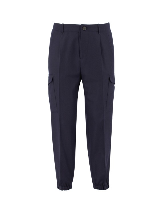Brunello Cucinelli Blue Wool Trousers With Cargo Pockets In Black