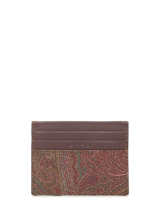 Shop Etro Brown Paisley Jacquard Canvas And Leather Card Holder