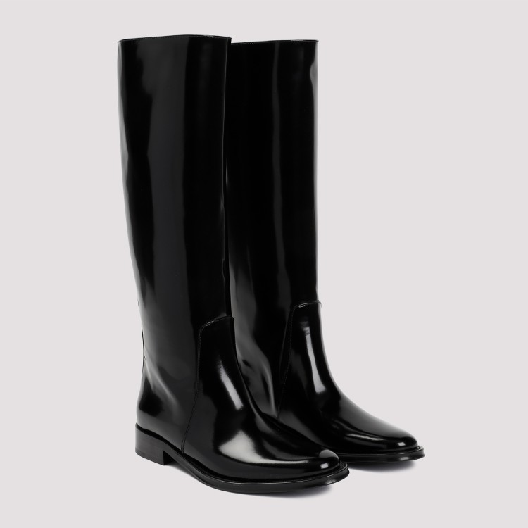 Shop Saint Laurent Godiva Black Brushed Calf Leather Boots