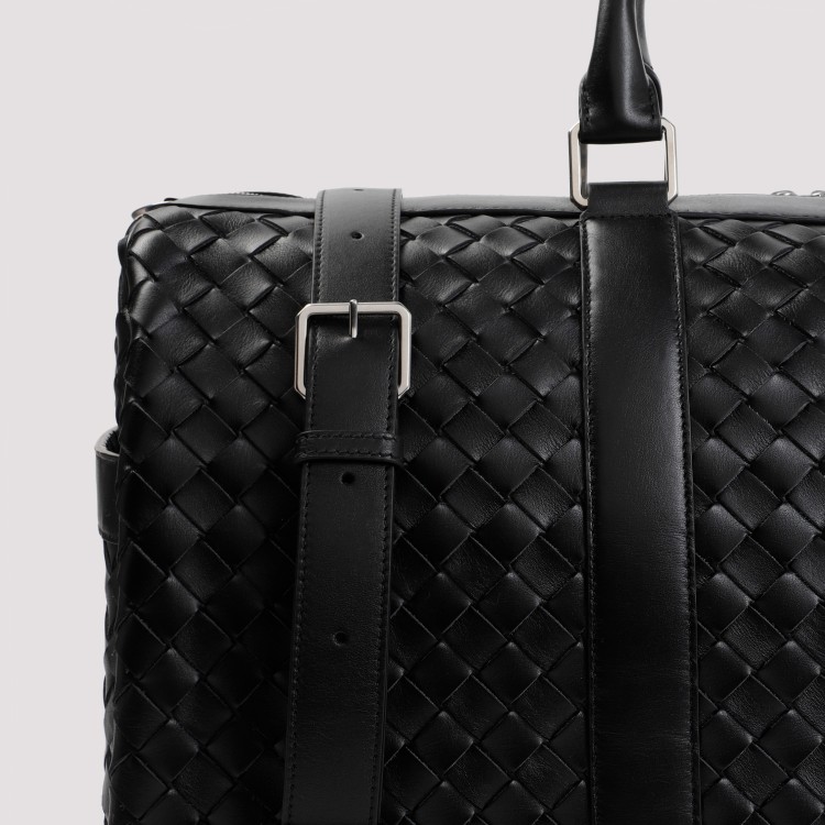 Shop Bottega Veneta Black Classic Intrecciato Duffle Bag