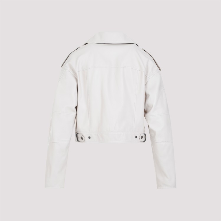 Shop Brunello Cucinelli White Leather Jacket