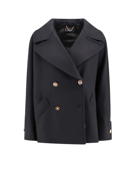 Shop Versace Wool Blend Coat In Black