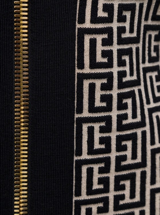 Shop Balmain Black Monogram Minidress With Logo Print All-over In Wool Blend