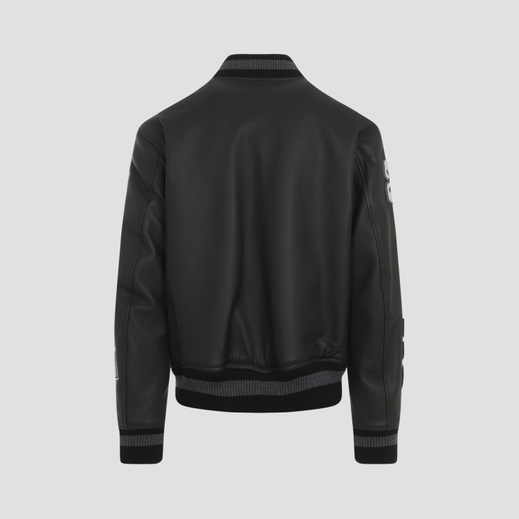 Shop Off-white Full Leather Varsity Jacket In Black