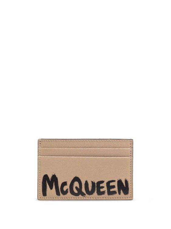 Alexander Mcqueen Logo-print Beige Portcard In Brown