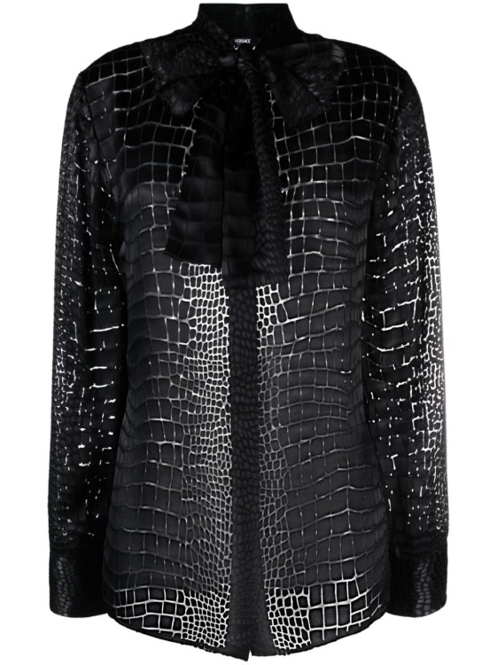 Shop Versace Devoré-effect Pussy-bow Blouse In Black
