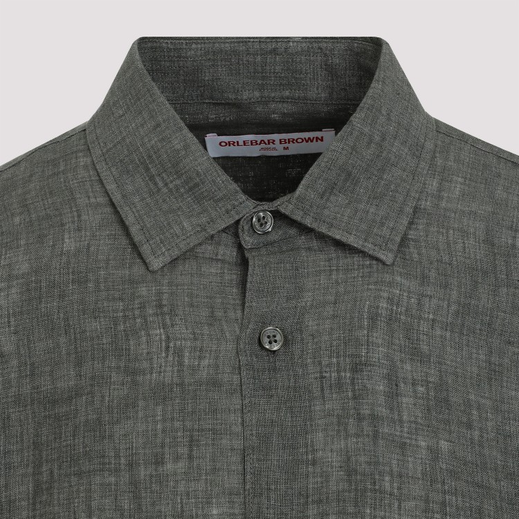 Shop Orlebar Brown Giles Stitched Ii Green Linen Shirt In Grey