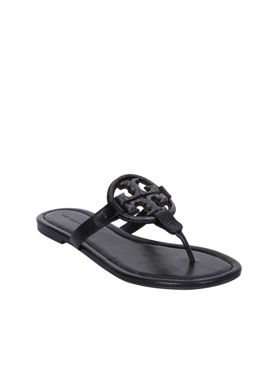 Shop Tory Burch Double T Logo Leather Sandals In Neutrals