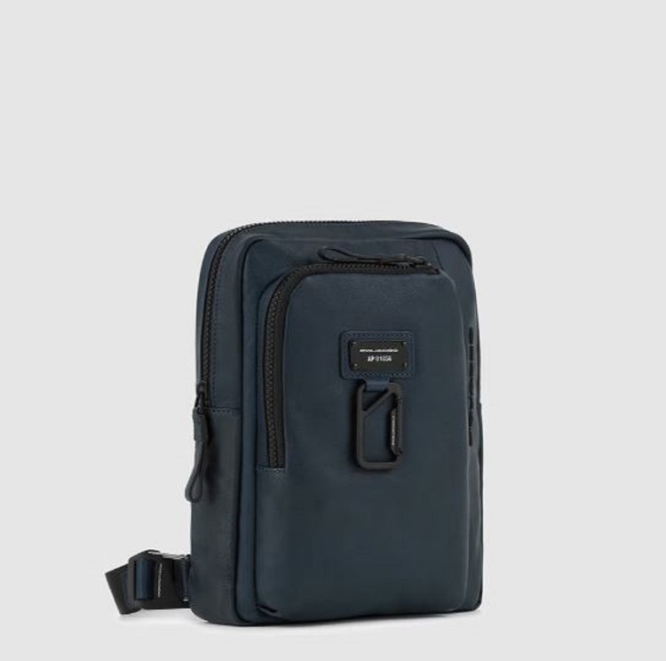 Shop Piquadro Blue Leather Shoulder Bag In Black