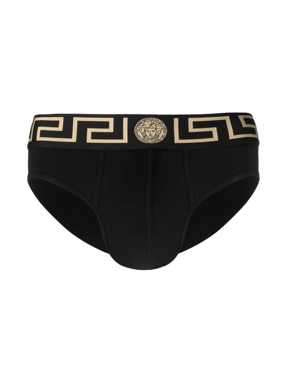 Shop Versace Multicolored La Greca Panties (set Of 3) In Black