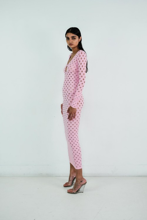 Shop Maisie Wilen Perforated Gown In Pink