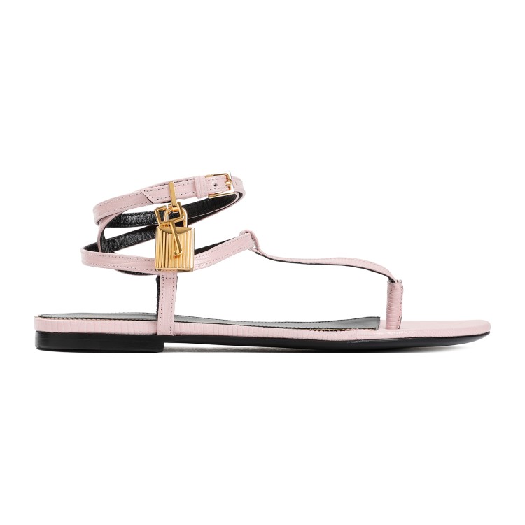 Tom Ford Flat Pastel Pink Grained Calf Leather Sandals In Neutrals