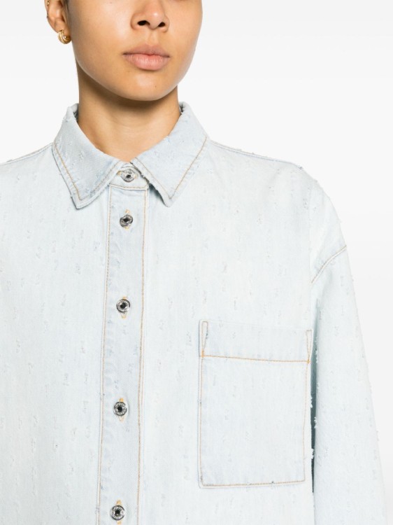 Shop Msgm Blue Ripped Detailing Denim Shirt In White
