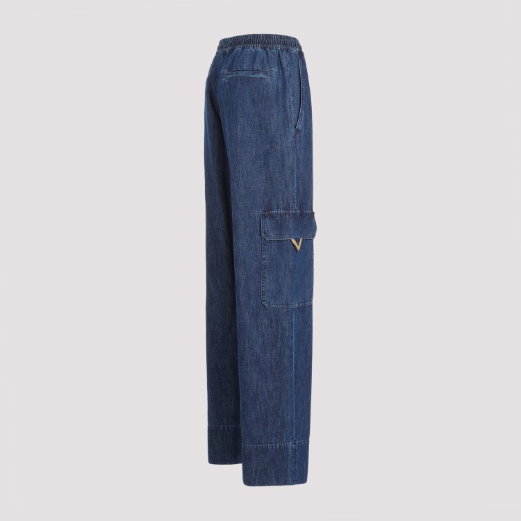 Shop Valentino Medium Blue Denim Cotton Chambray Cargo Pants