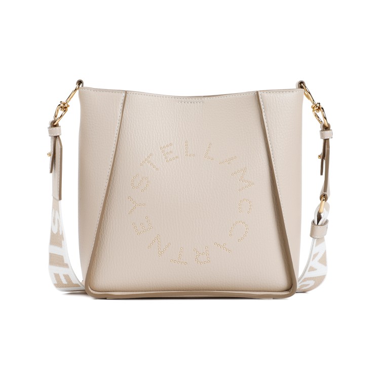 Stella Mccartney Studded Logo Mini Cream Polyurethane Crossbody Bag In Neutrals