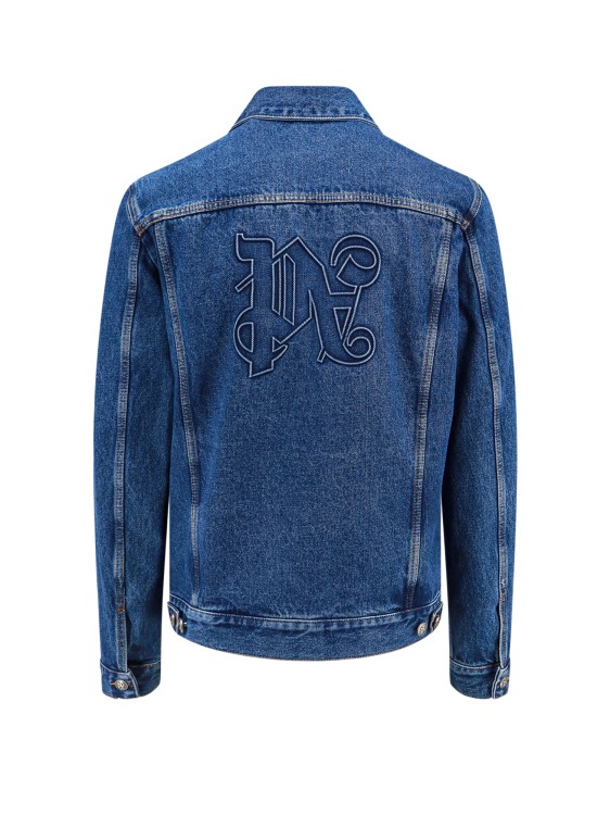 Shop Palm Angels Denim Jacket With Monogram Detail In Blue