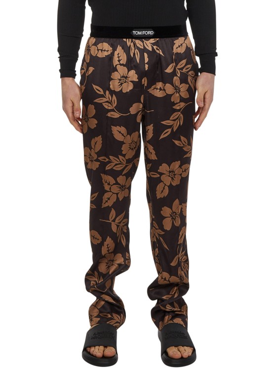 Shop Tom Ford Brown Caramel Floral Print Trousers In Black