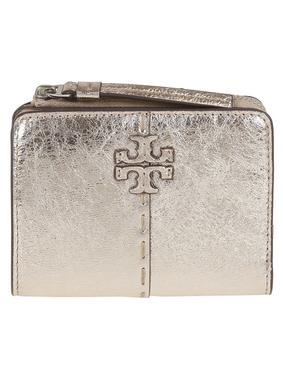 Shop Tory Burch Mcgraw Bi-fold Wallet In Grained Leather In Gold