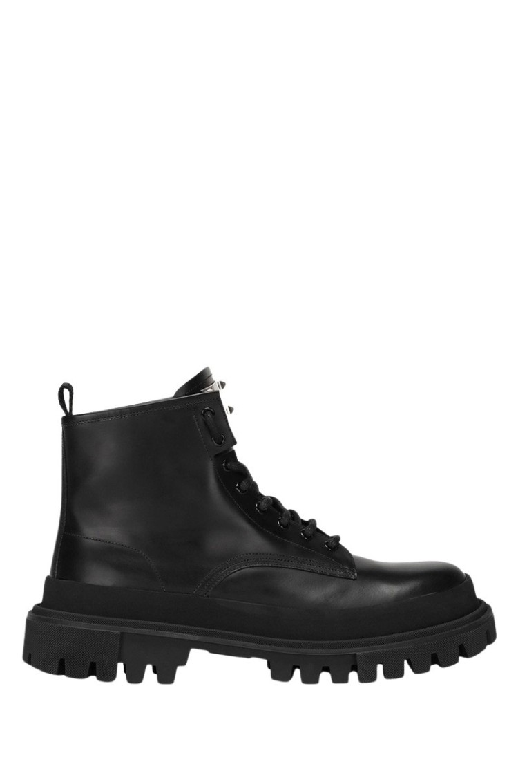 Dolce & Gabbana Lace-up Leather Ankle Boots In Neutrals