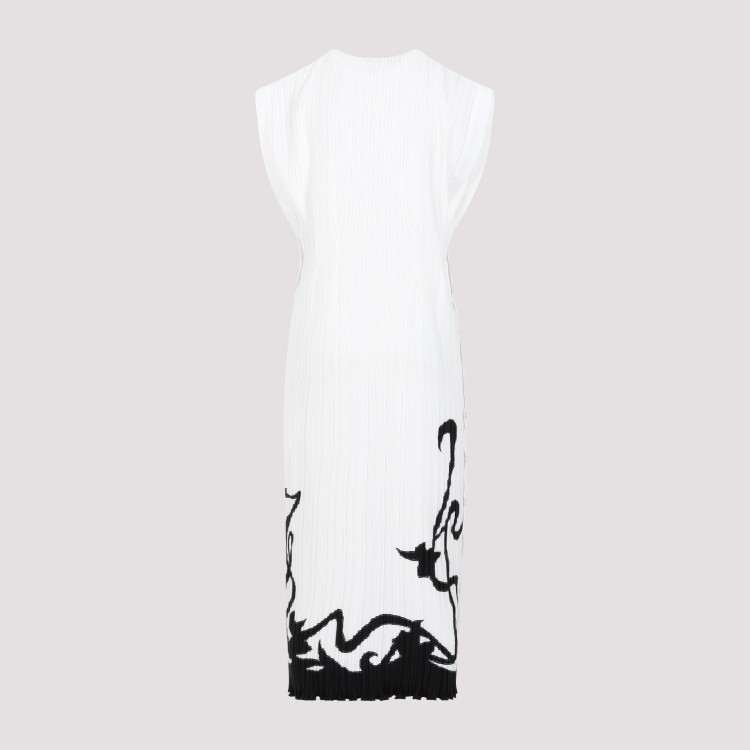 Shop Lanvin Sleeveless Pleated Off White Polyester Midi Dress