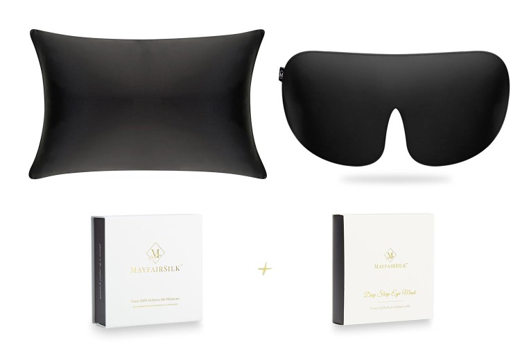 Mayfairsilk Charcoal Pillowcase + Deep Sleep Eye Mask Gift Set In Black