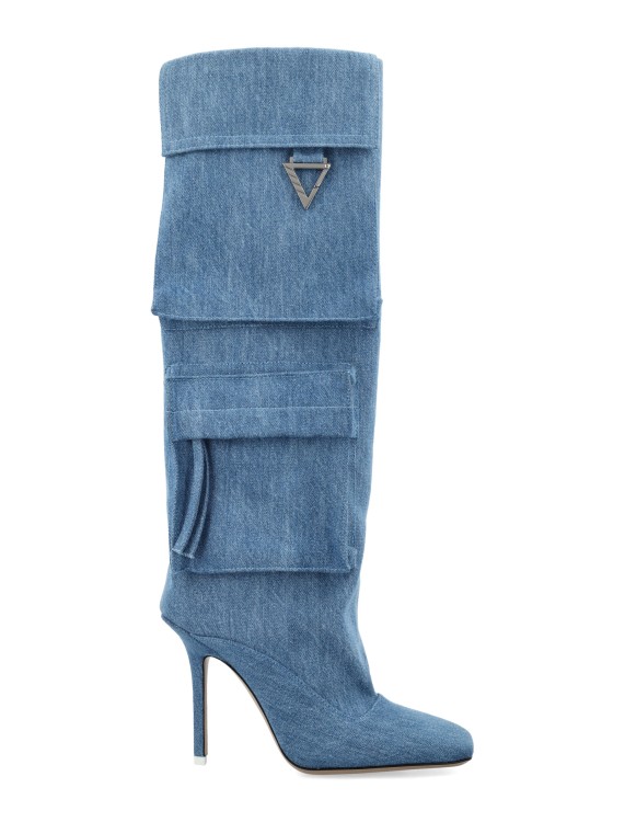 Shop Attico Sienna Denim Boots 105 In Blue