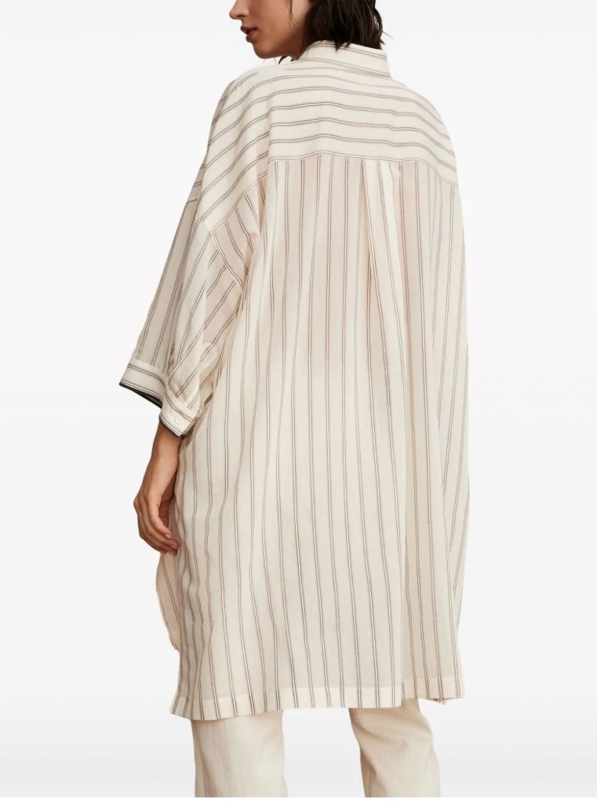 Brunello Cucinelli Long Sleeve Striped Shirt With Button-down Front In White