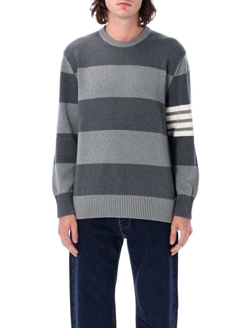 Thom Browne Rose Icon Intarsia Striped Sweater In Grey