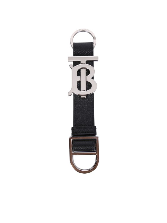 Shop Burberry Black Grained Leather Keychain In Neutrals