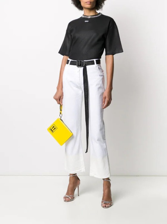 Off-white Contrast Hem Mid-rise Denim Jeans In White