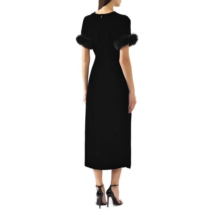 Shop Fendi Fur Trim Velvet Midi Dress In Black