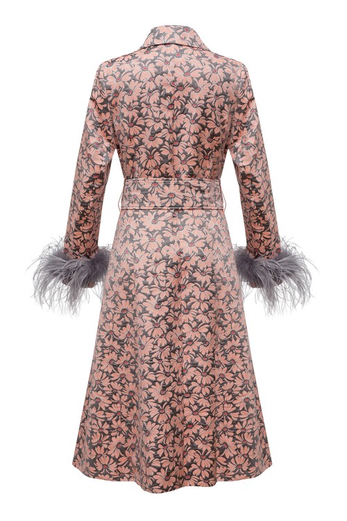 Shop Andreeva Grey Jacqueline Coat With Detachable Feathers Cuffs