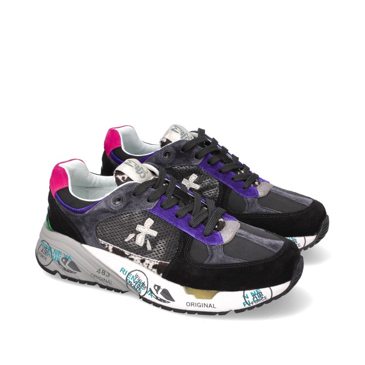 Shop Premiata Suede And Blue Fabric Mased Sneakers In Black