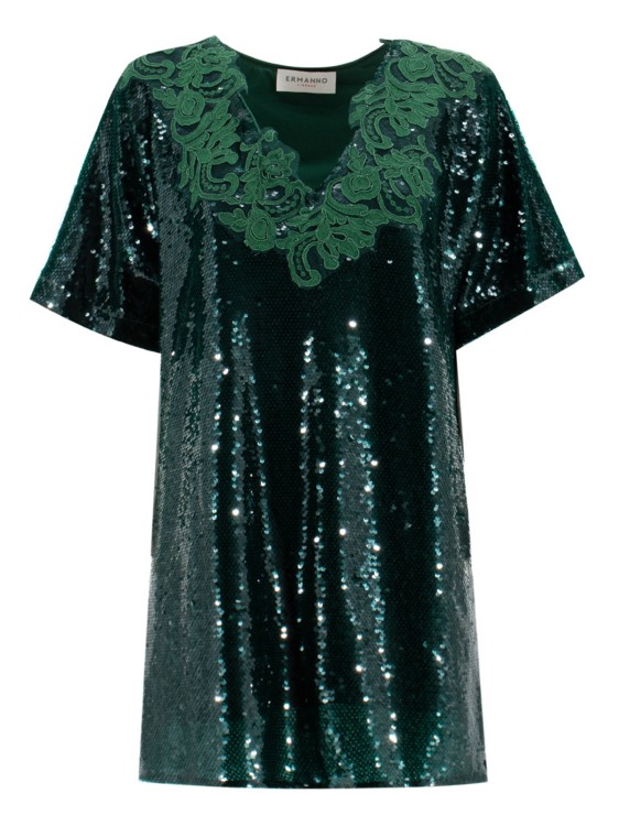 Ermanno Scervino Mini-dress With Sequins Sewn All Over In Green