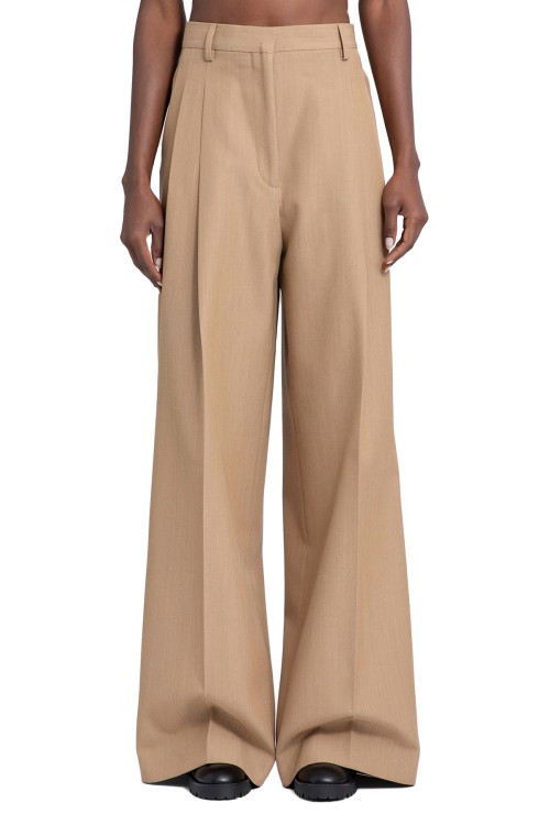Burberry Pleated Wool Wide Leg Trousers In Neutrals