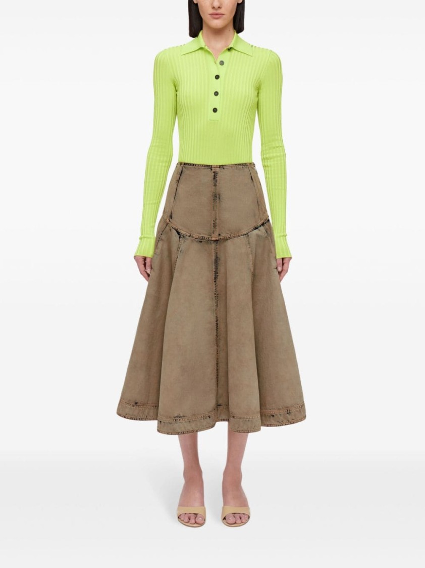 Ferragamo Flared Denim Skirt In Brown