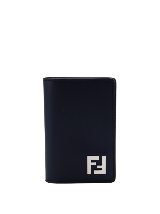 Shop Fendi Leather And Ff Faric Card Holder In Blue
