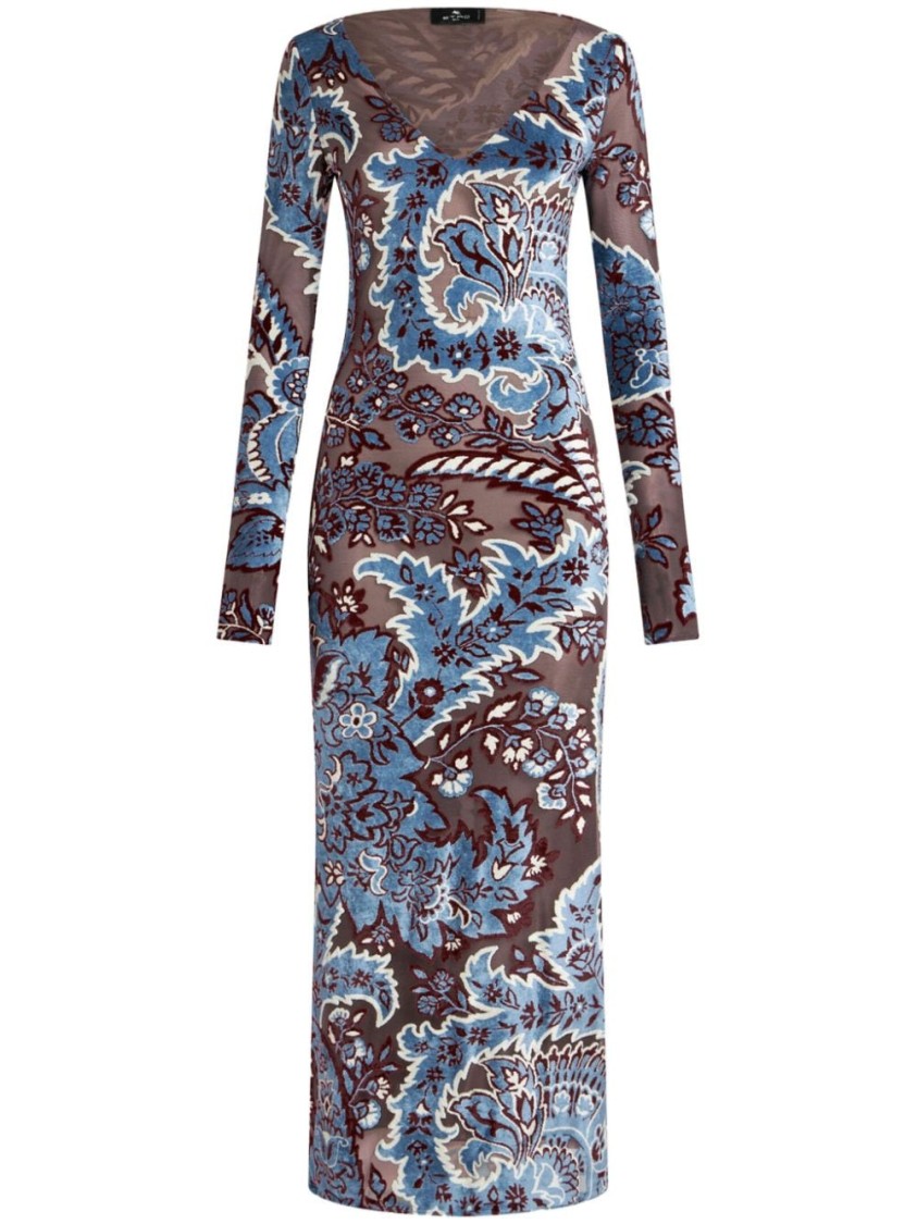 Shop Etro Long Sleeve Dress With Viscose Blend And Design In Multicolor