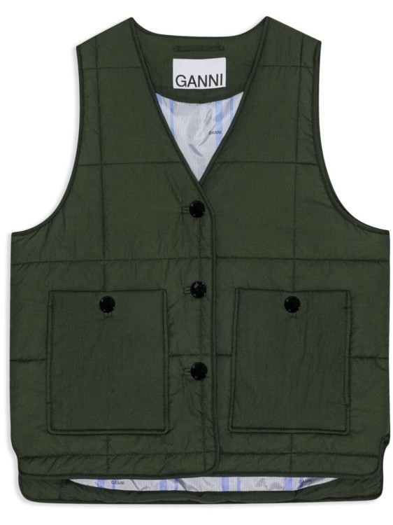 Shop Ganni Button-up Quilted Gilet In Black