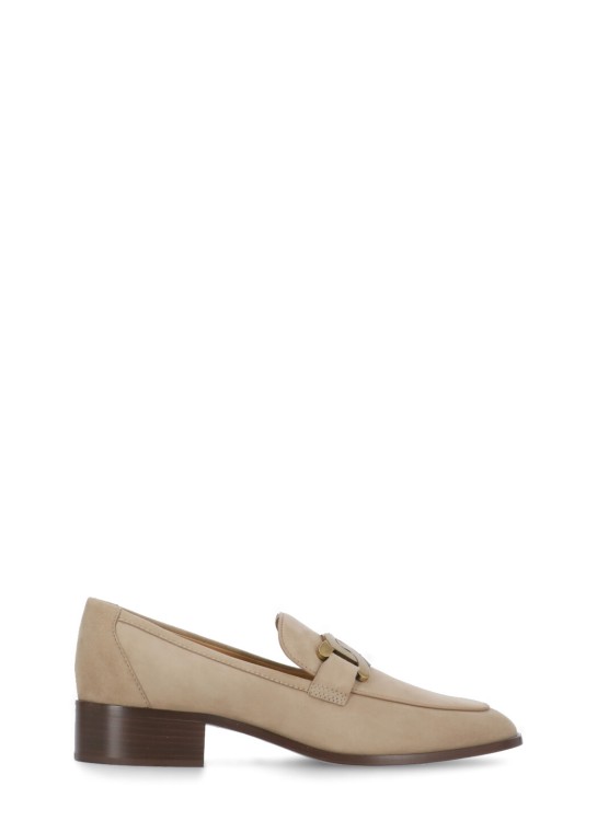 Shop Tod's Beige Suede Leather Loafers In Pink