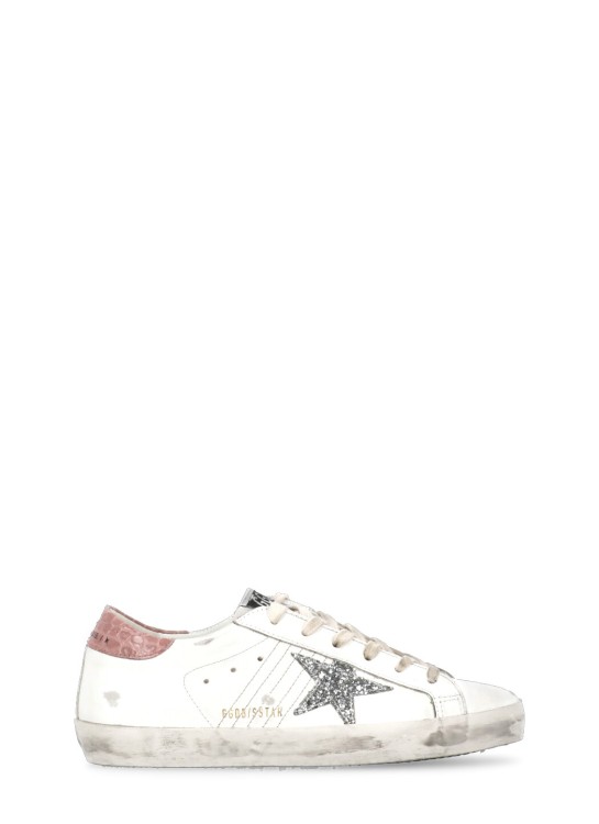 Golden Goose Super Star Leather Upper Glitter Star Cocco Printed Heel Shoes In White